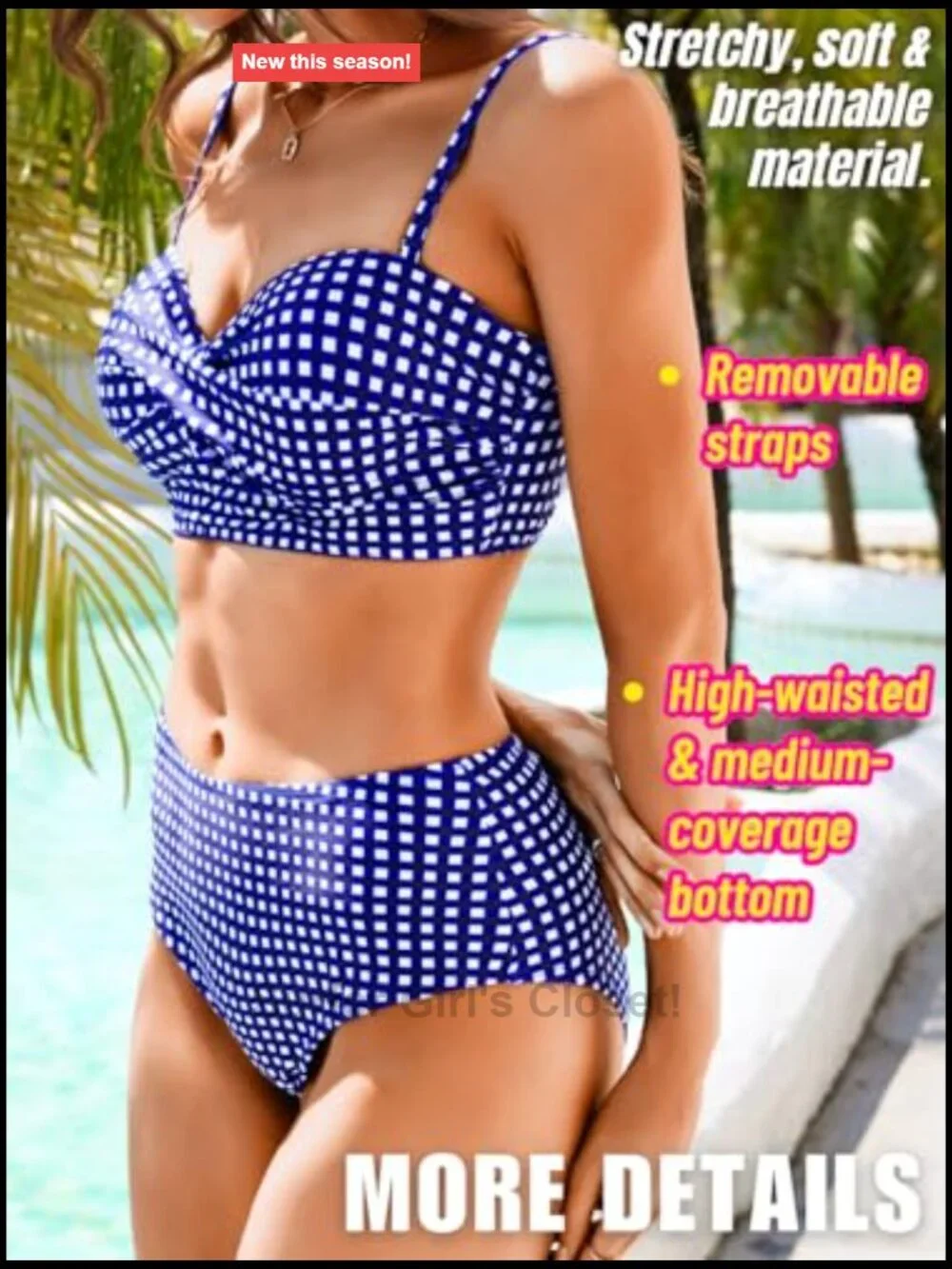 Underwire Push Up High Waisted Cheeky Bikini Set for Women Swimwear